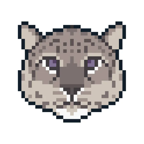 Pixel Art Leopardo Delle Nevi Isolato Sfondo Bianco — Vettoriale Stock