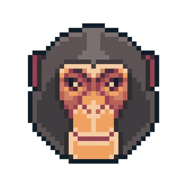 Pixel Arte Vector Chimpancé Aislado Sobre Fondo Blanco — Vector de stock