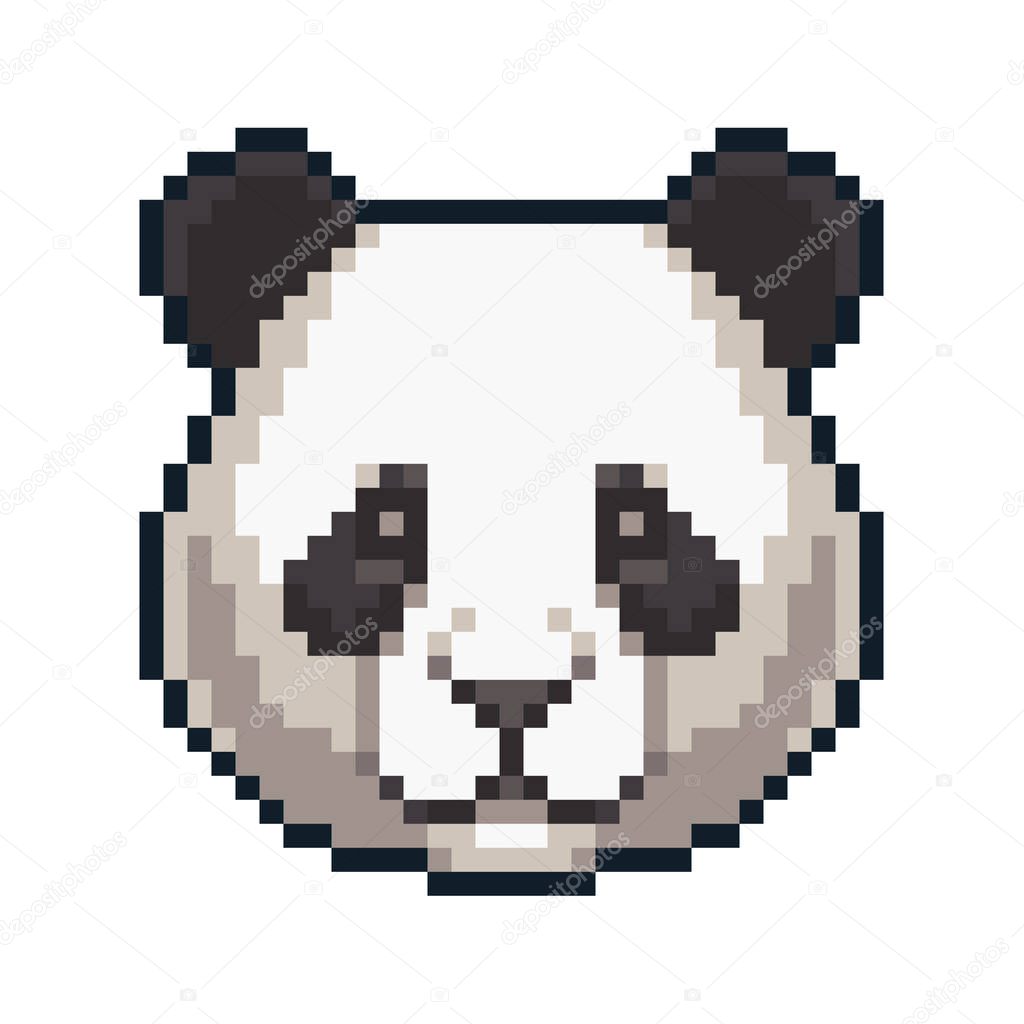 Pixel art giant panda isolated on white background.