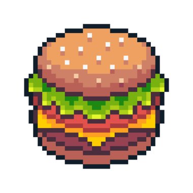 Beyaz arka plan üzerinde izole piksel sanat hamburger.