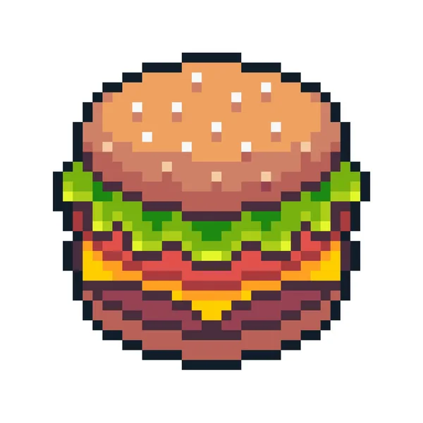 Pixel Art Hamburger Elszigetelt Fehér Background — Stock Vector