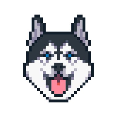 Piksel sanat Sibirya husky köpek vektör simgesi.