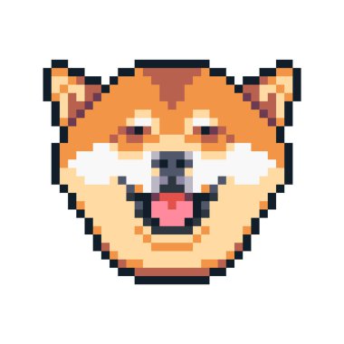 Piksel sanat shiba Inu köpek vektör simge gülümseyen.