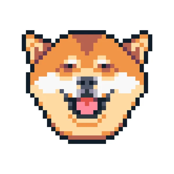 Pixel Art Shiba Inu Smiling Dog Vector Icon — Stock Vector