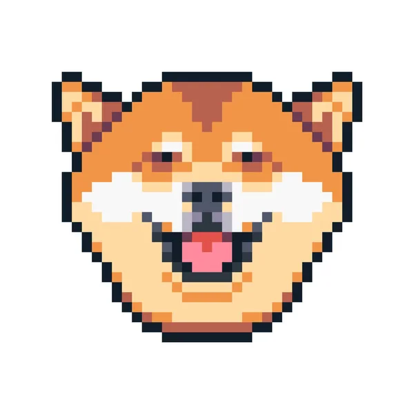 Pixel Art Shiba Inu Hond Vector Pictogram Glimlachen — Stockvector