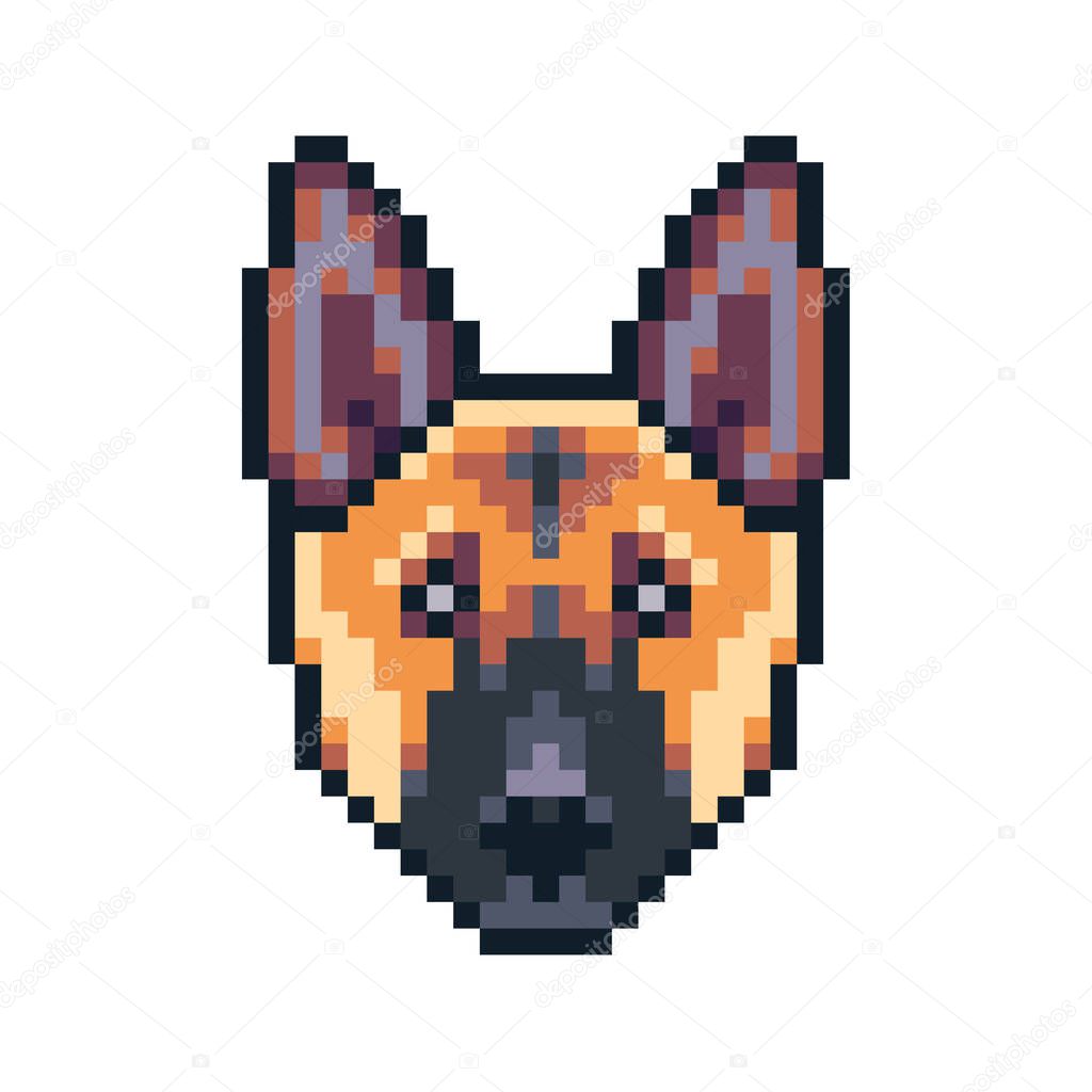 Pixel art german shepherd dog vector icon.
