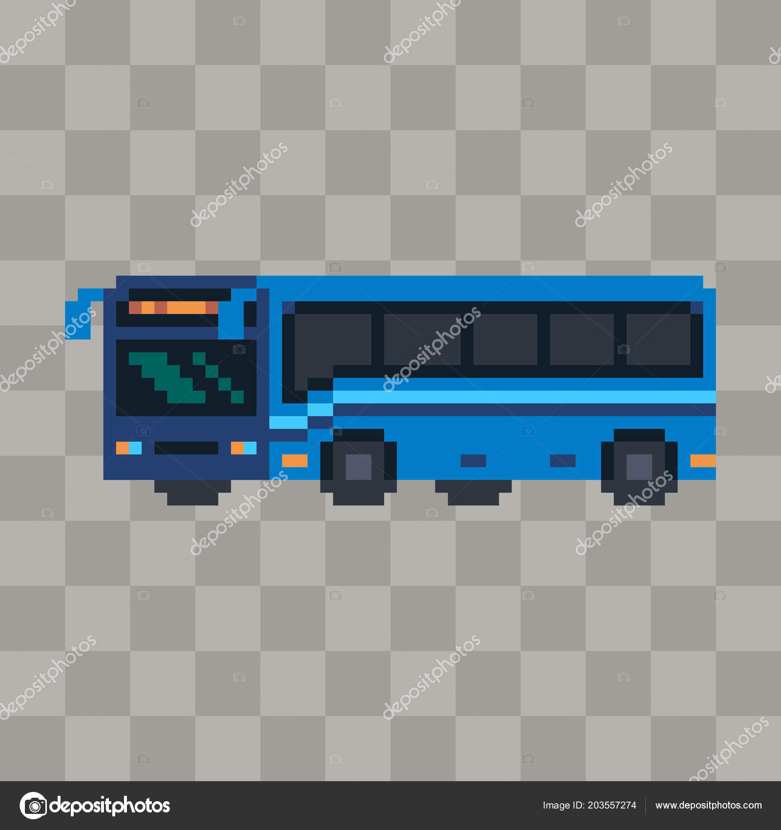 Pixel Art Blue Bus Icon Векторное Изображение ©kmarfu 203557274