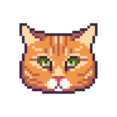 Piksel sanat vektör kırmızı tekir kedi simgesi beyaz arka plan üzerinde izole.