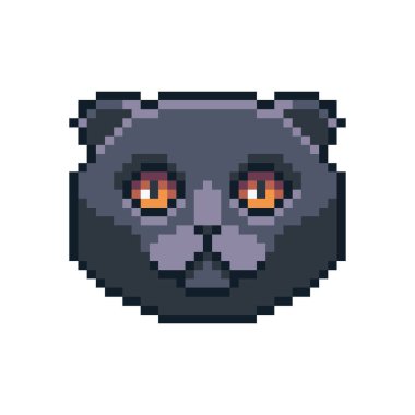 Piksel sanat vektörü İskoç katlı kedi simgesi beyaz arkaplanda izole.