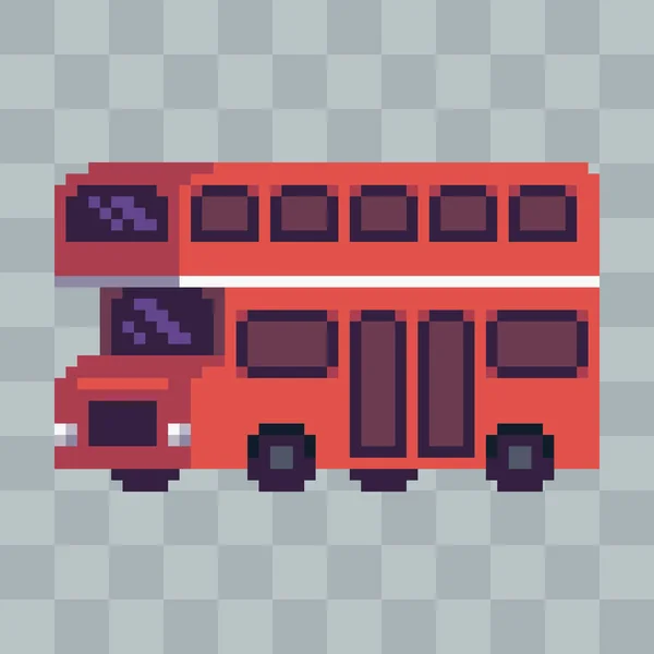 Icona Del Veicolo Bus Urbano Rosso Arte Pixel — Vettoriale Stock