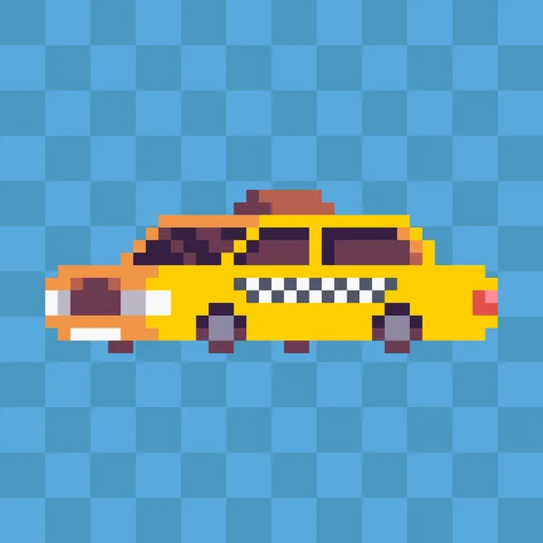 Pixel Arte Amarillo Taxi Icono Ciudad Coches — Vector de stock