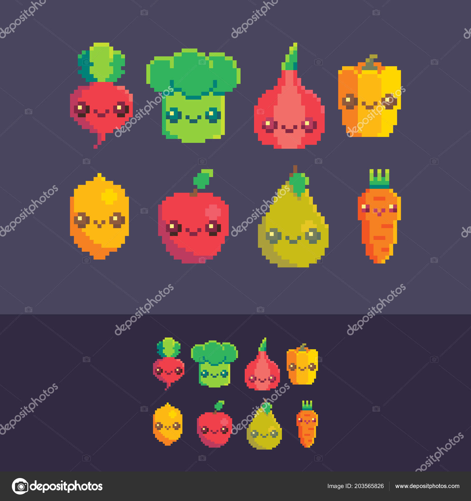 Fruit Pixel Art Cute Pixel Art Vector Cute Vegetables Fruits Set Stock Vector C Kmarfu 203565826