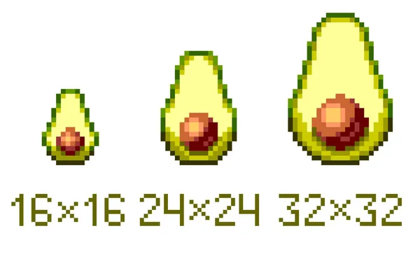 Pixel Art Avocat Demi Icône Dans Différentes Tailles Isolées Sur — Image vectorielle