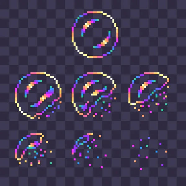 Pixel Art Regenbogen Seifenblase Platzt Sprites Für Animation — Stockvektor