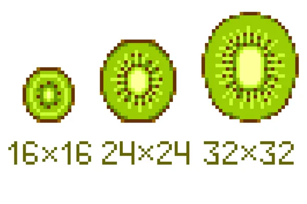 Pixel Art Kiwi Icons Unterschiedlicher Größe Isoliert Auf Weißem Hintergrund — Stockvektor