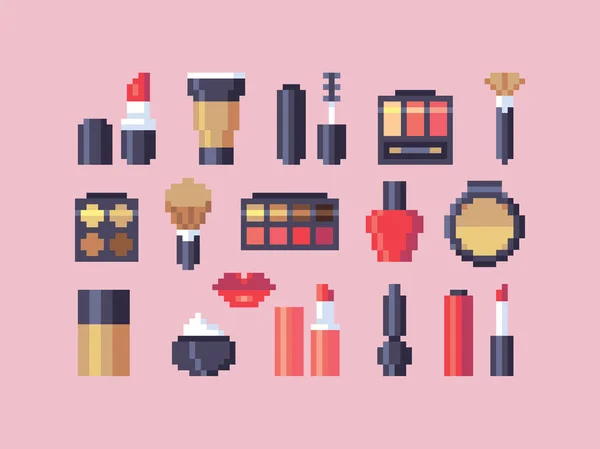 Pixel Art Makeup Cosmetics Vector Icons Set — Stock Vector