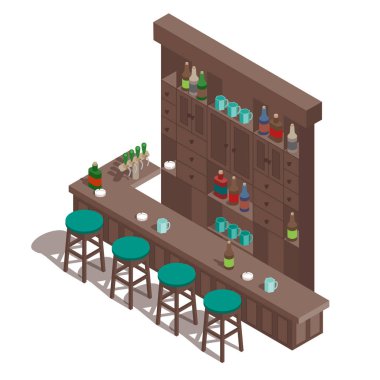 İzometrik Irish pub bar.