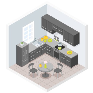 Karanlık modern mutfak mobilyası tasarımı.