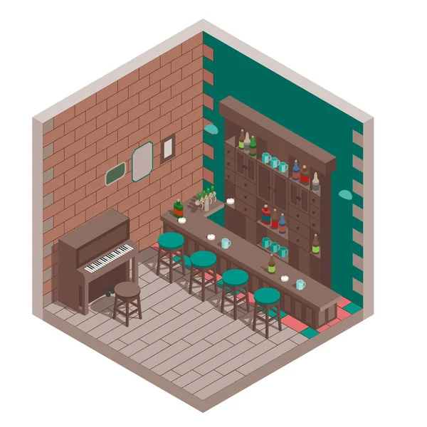 Bar ve piyanolu Isometric İrlandalı barı.