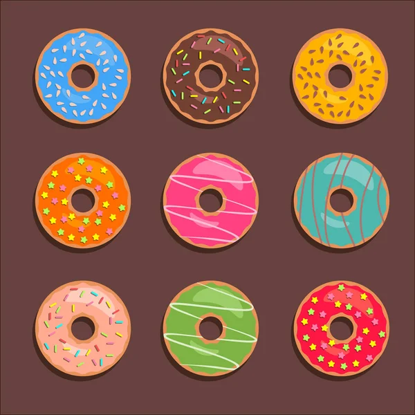 Donuts Set Match Three Game Vector Flat Donut Icons — Stock Vector