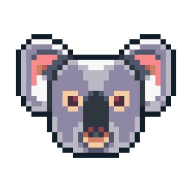 Beyaz arka plan üzerinde izole piksel sanat koala simgesi.