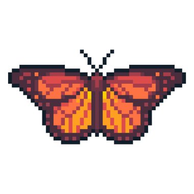 Piksel sanat vektör monarch kelebek beyaz arka plan üzerinde izole.