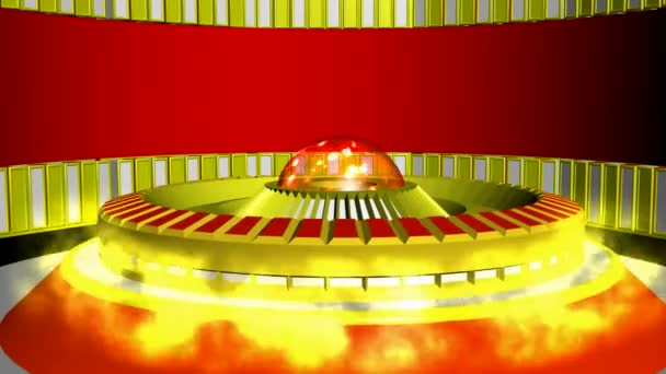 Animación Circular Abstracta Amarillo Anaranjado Con Esfera Transparente Cilindros Fuego — Vídeos de Stock