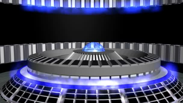 Animación Metálica Con Esfera Transparente Celosía Fuego Azul Concepto Ciencia — Vídeo de stock