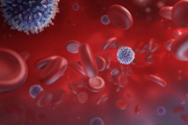 Kan mikroskobik görüntüsü. Üç boyutlu tıbbi illüstrasyon. Kırmızı ve beyaz kan hücreleri. Resim duvar kağıdı oluşturucu