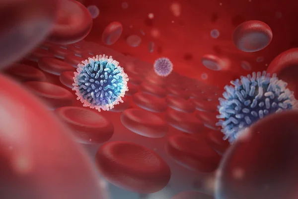Kan Mikroskobik Görüntüsü Boyutlu Tıbbi Illüstrasyon Kırmızı Beyaz Kan Hücreleri — Stok fotoğraf