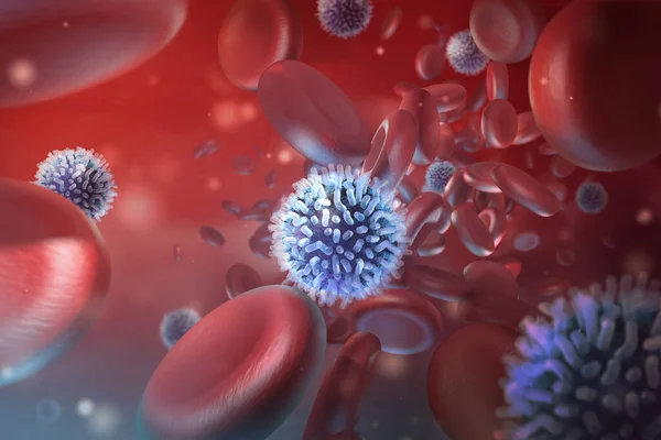 Kan mikroskobik görüntüsü. Üç boyutlu tıbbi illüstrasyon. Kırmızı ve beyaz kan hücreleri. Resim duvar kağıdı oluşturucu
