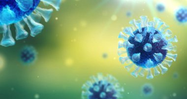 Virüs enfeksiyonu kapanıyor. Işık arkaplanındaki virüsün 3 boyutlu tıbbi illüstrasyonu mikroskobik görünümü. Coronavirus COVID-19