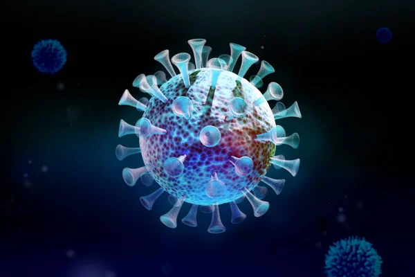 Zakażenie Wirusem Blisko Medyczna Ilustracja Mikroskopijny Widok Wirusa Ciemnym Tle — Zdjęcie stockowe