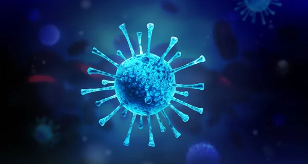 Virüs enfeksiyonu kapanıyor. Üç boyutlu tıbbi illüstrasyon. Karanlık arka planda virüsün mikroskobik görüntüsü. Coronavirus COVID-19