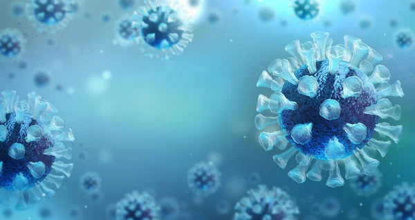 Virüs enfeksiyonu kapanıyor. Işık arkaplanındaki virüsün 3 boyutlu tıbbi illüstrasyonu mikroskobik görünümü. Coronavirus COVID-19