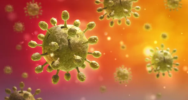 Virusinfektion Närbild Medicinsk Illustration Mikroskopisk Bild Virus Röd Bakgrund Coronavirus — Stockfoto