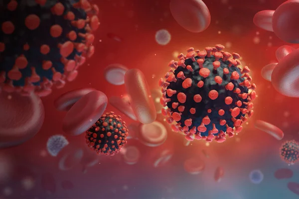 Вирусные Инфекции Крупным Планом Медицинская Иллюстрация Microscopic View Virus Red — стоковое фото