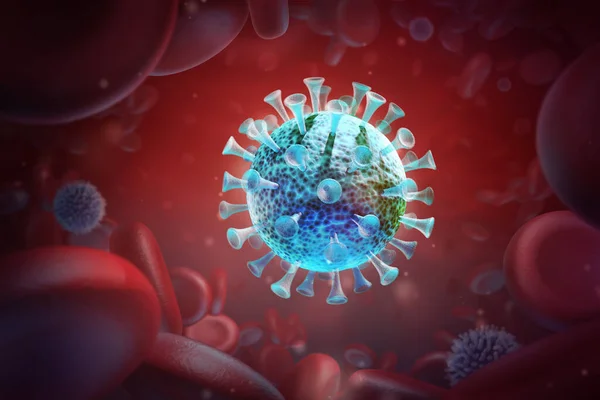 Virusinfektion Tæt Medicinsk Illustration Mikroskopisk Visning Virus Rød Baggrund Coronavirus - Stock-foto