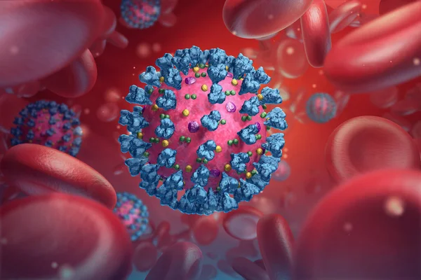 Virüs Enfeksiyonu Yakın Plan Kırmızı Arkaplanda Virüsün Boyutlu Tıbbi Illüstrasyonu — Stok fotoğraf