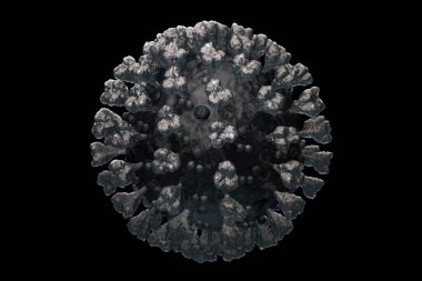 Coronavirus enfeksiyonu siyah arka planda izole edilmiş. COVID-19 'un 3 boyutlu tıbbi illüstrasyon duvar kağıdı