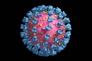 Coronavirus enfeksiyonu siyah arka planda izole edilmiş. COVID-19 'un 3 boyutlu tıbbi illüstrasyon duvar kağıdı