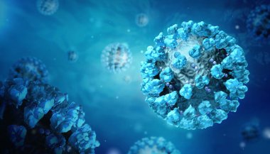 Coronavirus enfeksiyonu kapanıyor. COVID-19 'un 3 boyutlu tıbbi çizimi. Coronavirüs