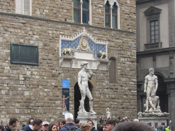 View Replica Michelangelo David Statue Located Piazza Della Signoria Florence — стоковое фото