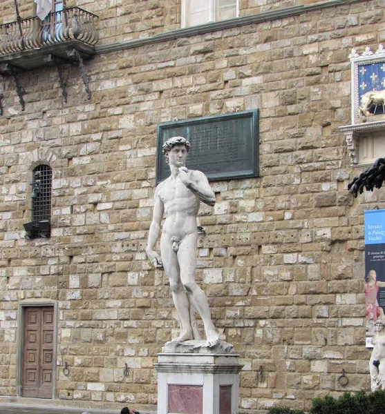 Vista Réplica Estatua David Miguel Ángel Situada Piazza Della Signoria —  Fotos de Stock