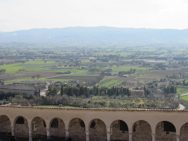 Pohled Krajinu Jak Vidět Okolí Baziliky Františka Assisi Itálii — Stock fotografie