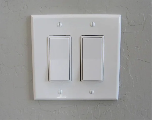 Interruptor Luz Moderno Blanco Fijado Una Pared Interior Pintada — Foto de Stock