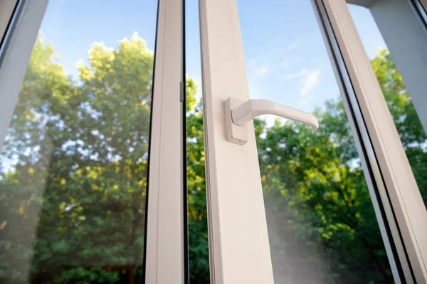 open plastic vinyl window on a background blue sky