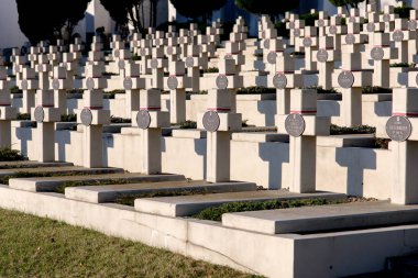 Lviv, Ukrayna - 13 Ekim 2018: Lehçe askeri mezarlığı (Cmentarz Orlat) Lychakiv Mezarlığı'Batı Ukrayna şehri Lviv görünümünü