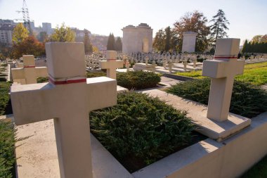 Görünüm Polonya askeri mezarlığı (Cmentarz Orlat) Lychakiv Mezarlığı Lviv City, Ukrayna