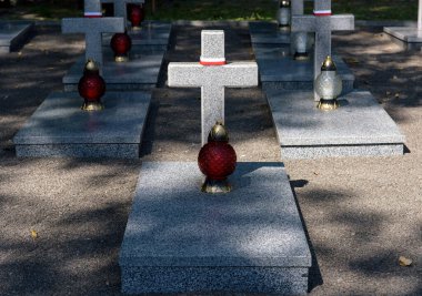 1920 Polonya-Sovyet Savaşı anısına Zadvirya tren istasyonu (Zadworze) yakınlarındaki Polonya askeri anıtında çapraz mezar